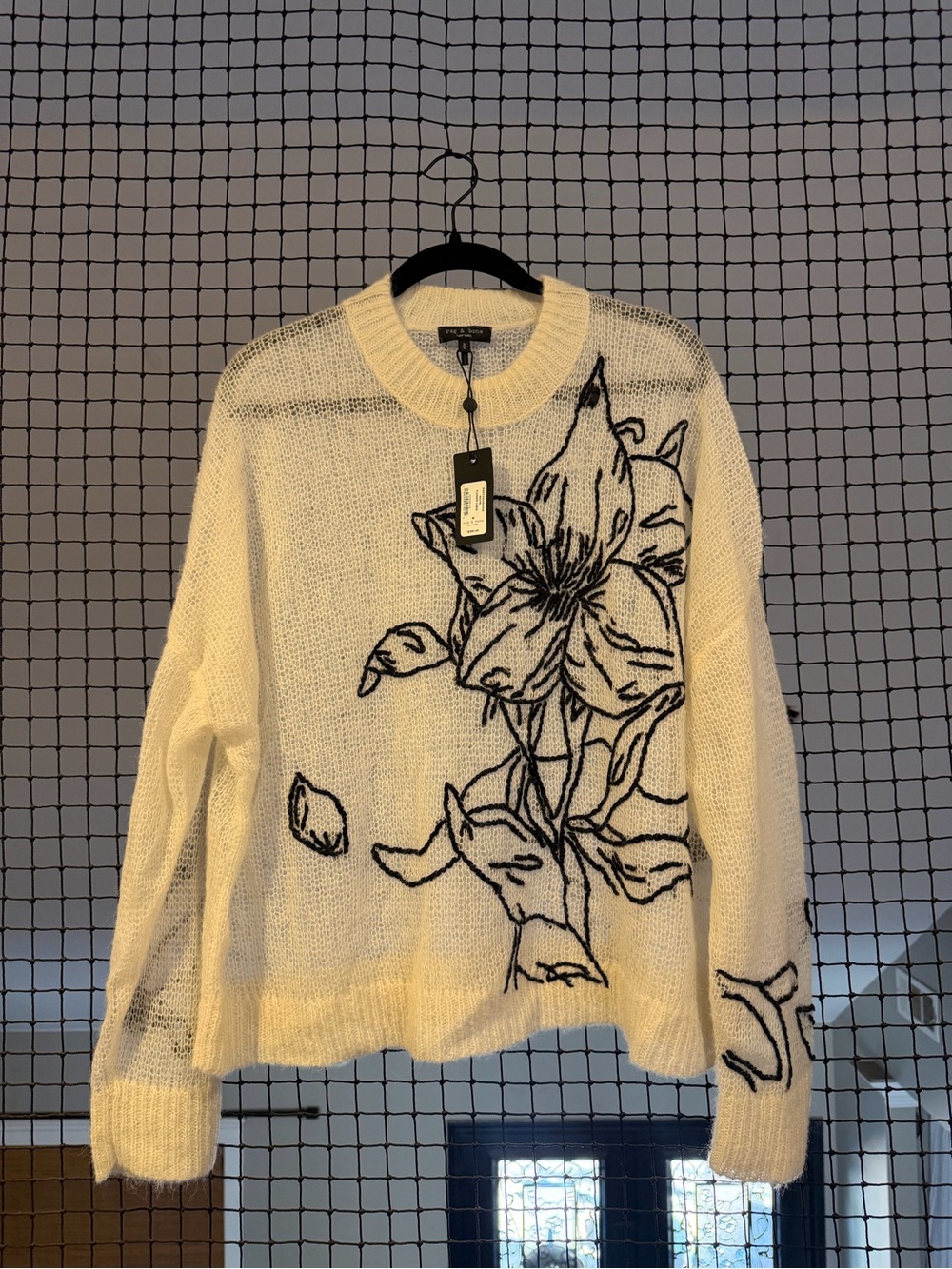 rag & bone Cream Crewneck Sweater with Black Floral Outline - Picture 2 of 6